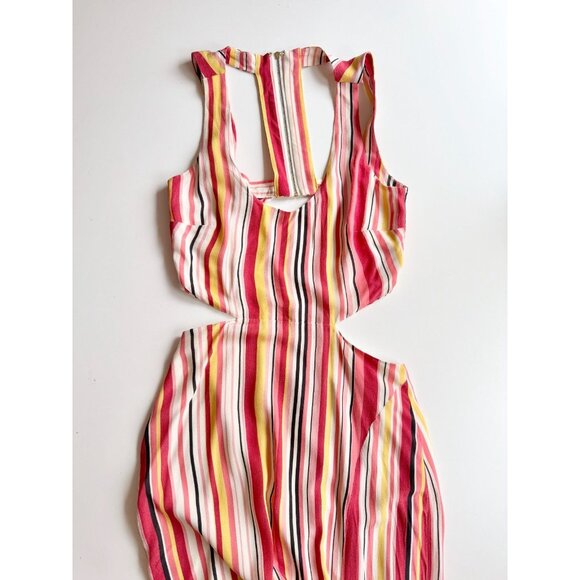 NBD x NAVEN Pippa Red Sunrise Stripe Crepe Open Back Cut Out Maxi Dress, Size S - Picture 4 of 13
